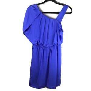 NWT BCBGeneration Satin Draped Single Sleeve Lapis Blue Mini Dress Size Small